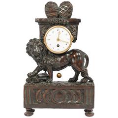 Nice French Louis XVI Small Wooden Lion Pendule, circa 1770