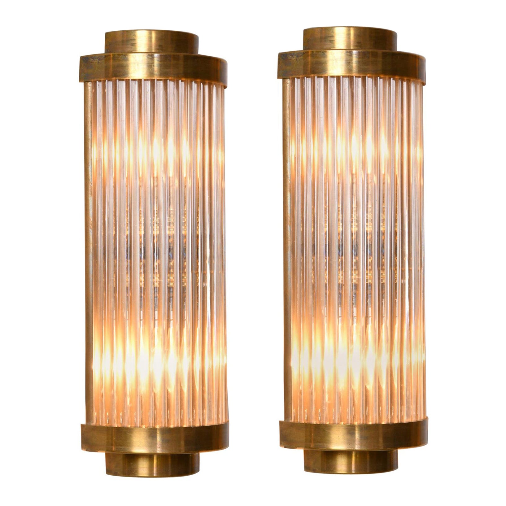 IP44 bathroom rated pair of Ravello Deco Style brass and glass Wall Lights