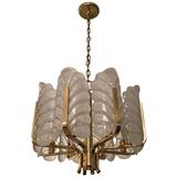 Carl Fagerlund Glass Leaves Brass Chandelier by Orrefors, 1950s