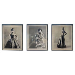 Used Set of 1970’s Three Printed Photos of Norman Norell Designs Framed in Black