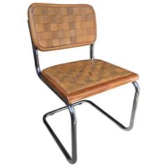Mid-Century Modern Cantilevered Leather Chair, Marcel Breuer Style