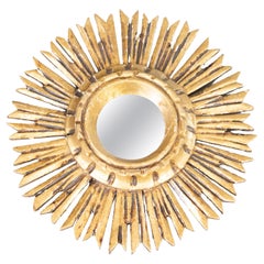 Mid Century French Diminutive Giltwood Sunburst Mirror