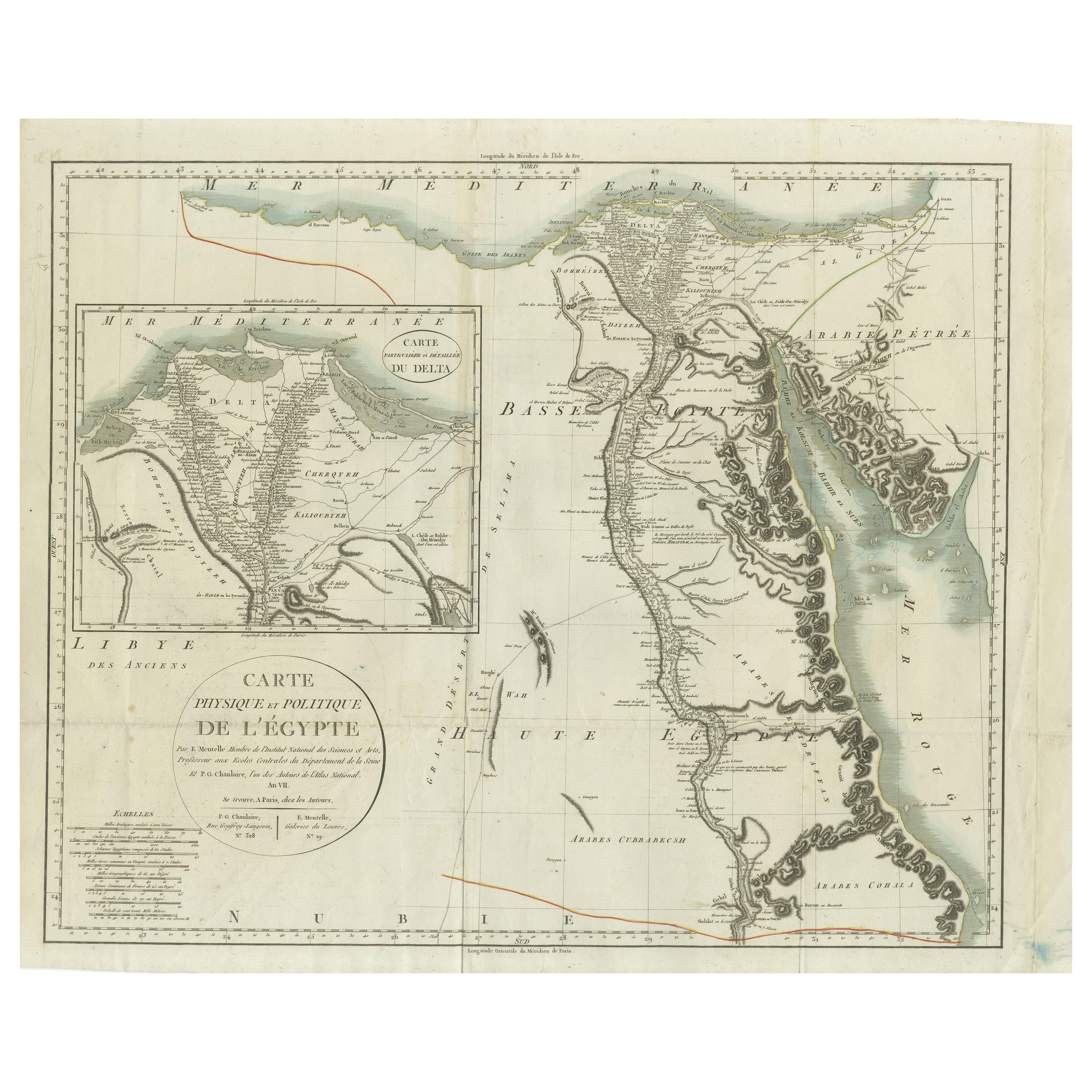 Antique Map of Egypt with Detailed Inset of the Nile Delta, ca. 1799 For Sale