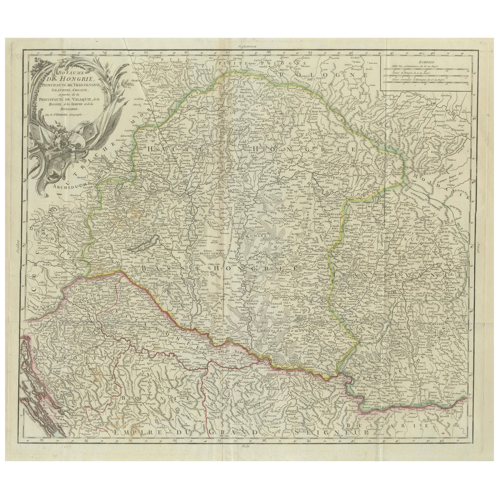 Antique Map of the Kingdom of Hungary and Transylvania, circa 1780 For Sale