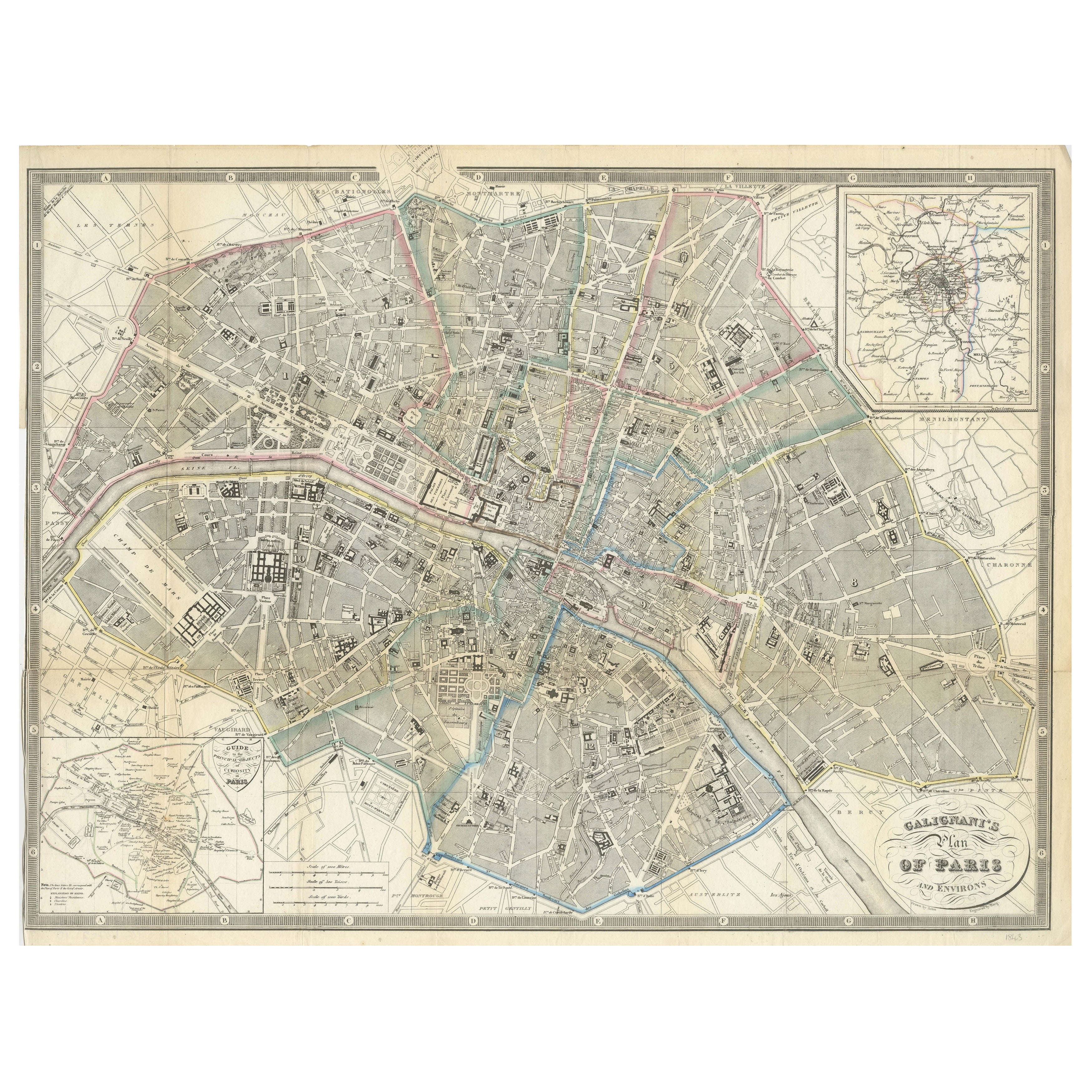 Paris und Umgebung - Antike Karte von Gall und Inglis, veröffentlicht 1843