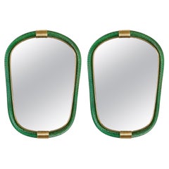 Pair emerald green Murano twisted rope 'Firenze' mirror in Barovier e Toso style
