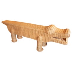 Banc Crocodile en osier avec structure en fer dans les tons bruns