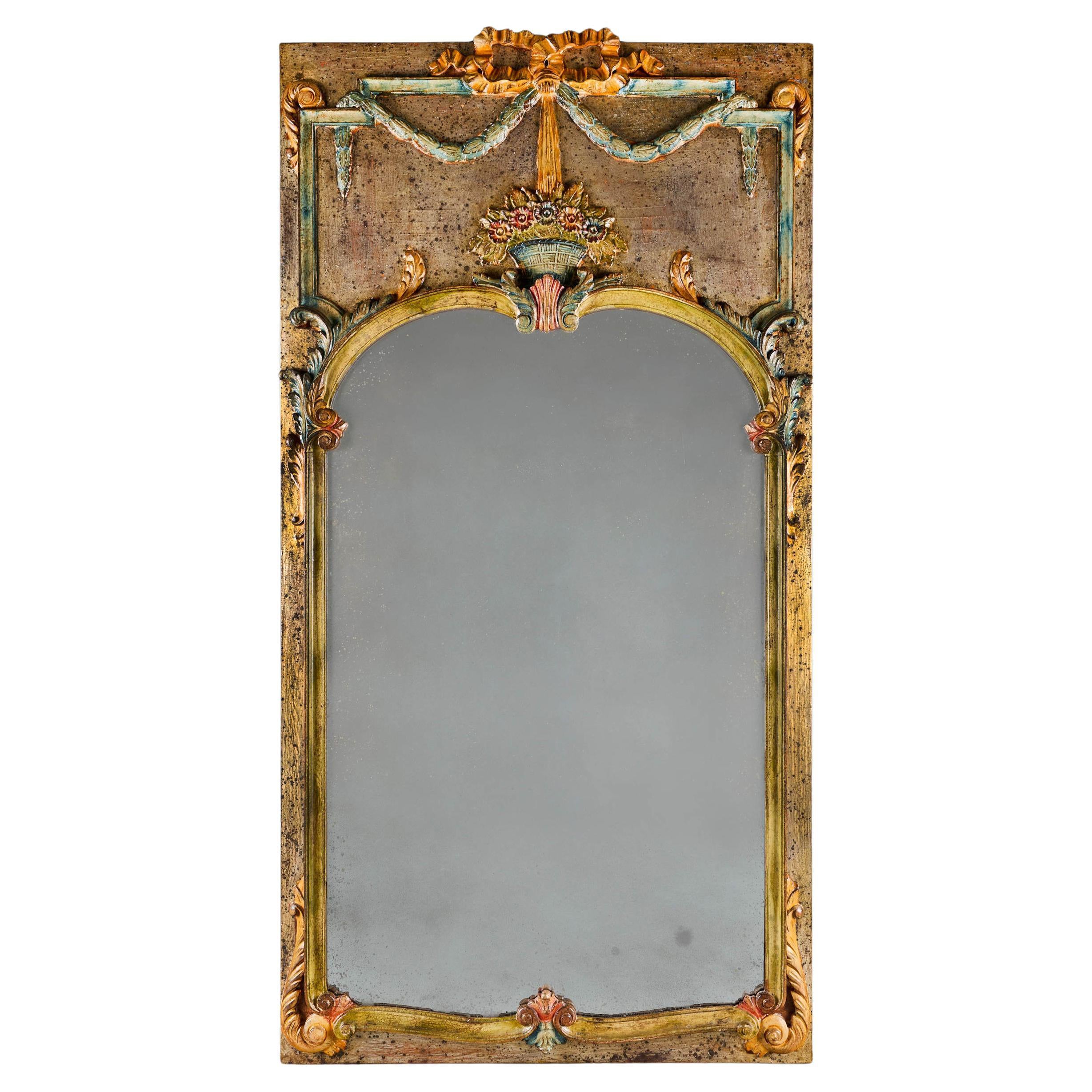 A Fine 19th Century Italian Polychrome Overmantle Mirror For Sale