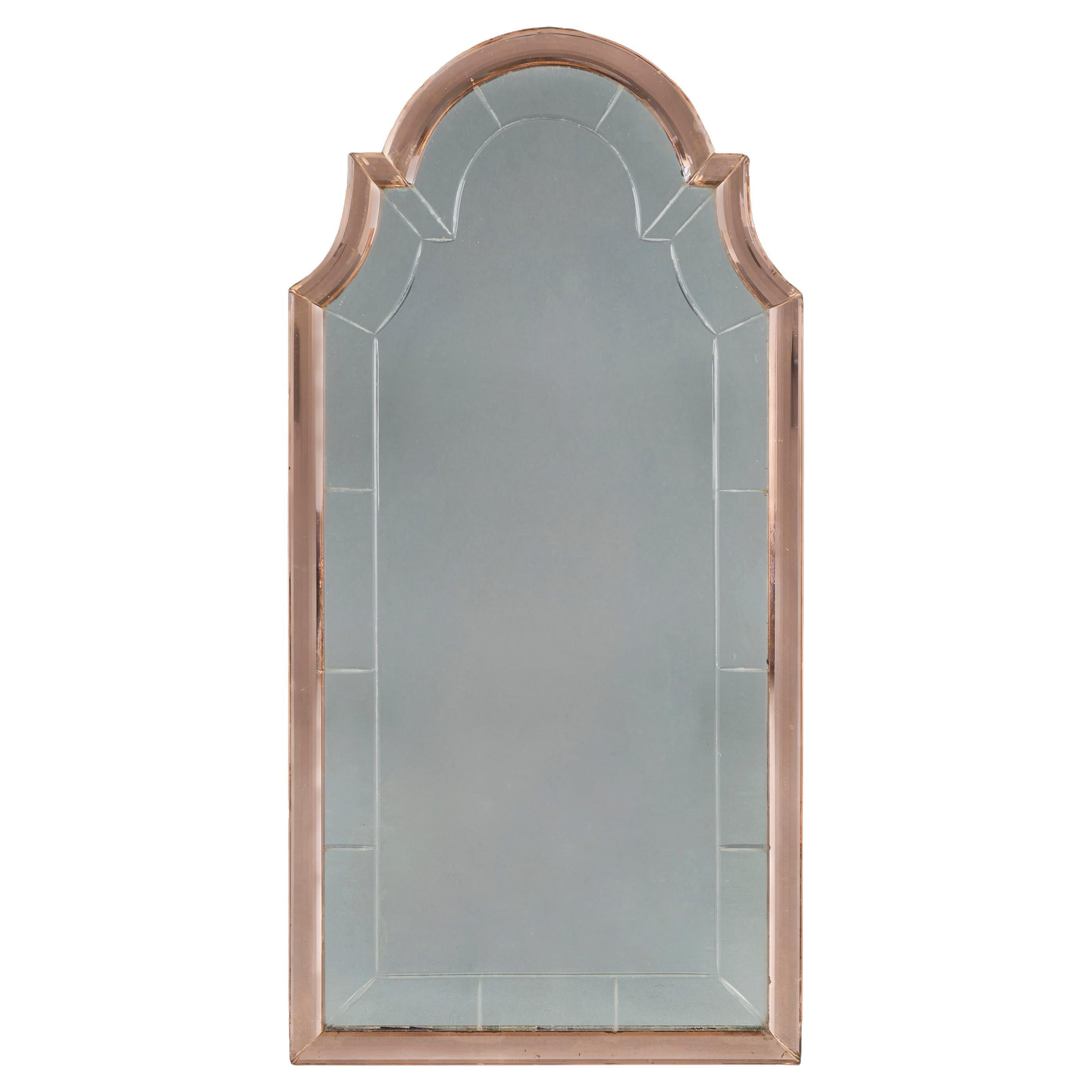Miroir d'embarcadère en verre rose Art Deco du 20e siècle en vente
