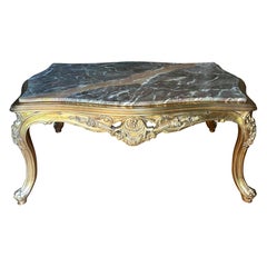 Vintage Italian Rococo Style Giltwood Marble Top Coffee Table by Asnaghi