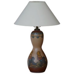 Table Lamp in Terracotta, Art Nouveau, L. Hjorth, Bornholm, Denmark, 1930s