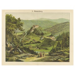 Antique Chromolithograph of Schwarzburg Castle and Village, circa 1885