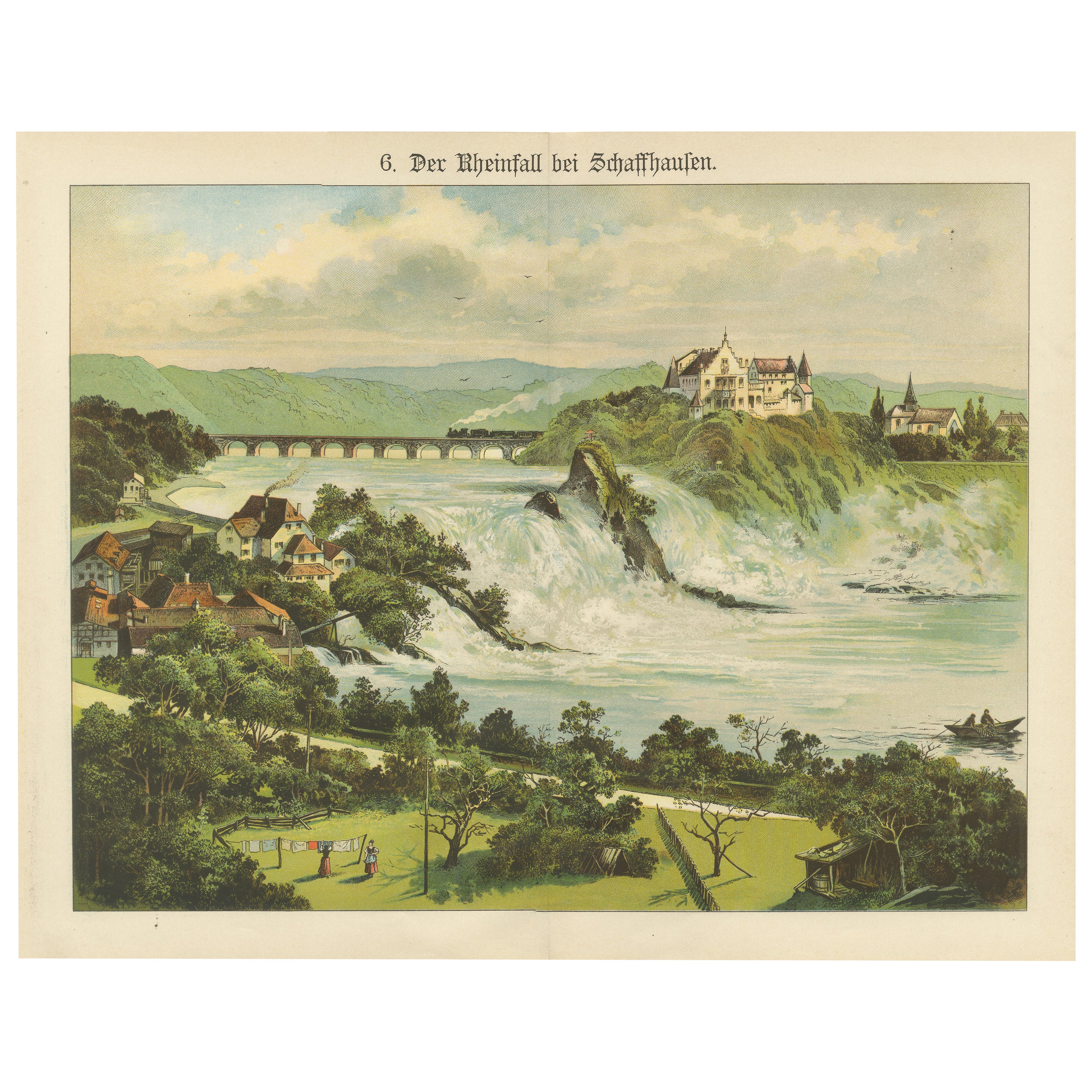 Antique Chromolithograph of the Rhine Falls near Schaffhausen, ca. 1885 For Sale