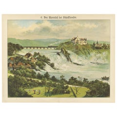 Antique Chromolithograph of the Rhine Falls near Schaffhausen, ca. 1885