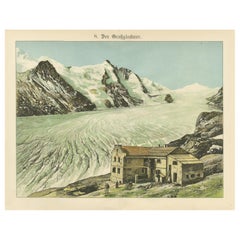 Antique Chromolithograph of the Großglockner Glacier and Alpine Lodge, ca. 1885