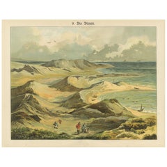 Antique Chromolithograph of Coastal Dunes and North Sea Shoreline, ca. 1885