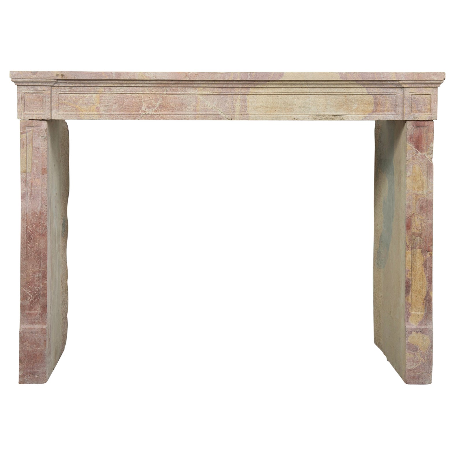 Budget-Friendly Louis XVI Paneled Fireplace in Rare Multicolored French Limeston For Sale