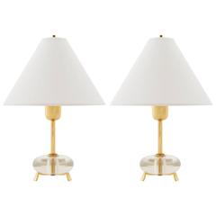Pair of Bakalowits Table Lamps, Gilt Brass and Glass, Austria, 1950s