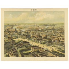 Antique Chromolithograph Bird’s Eye View of Berlin, Germany, circa 1885