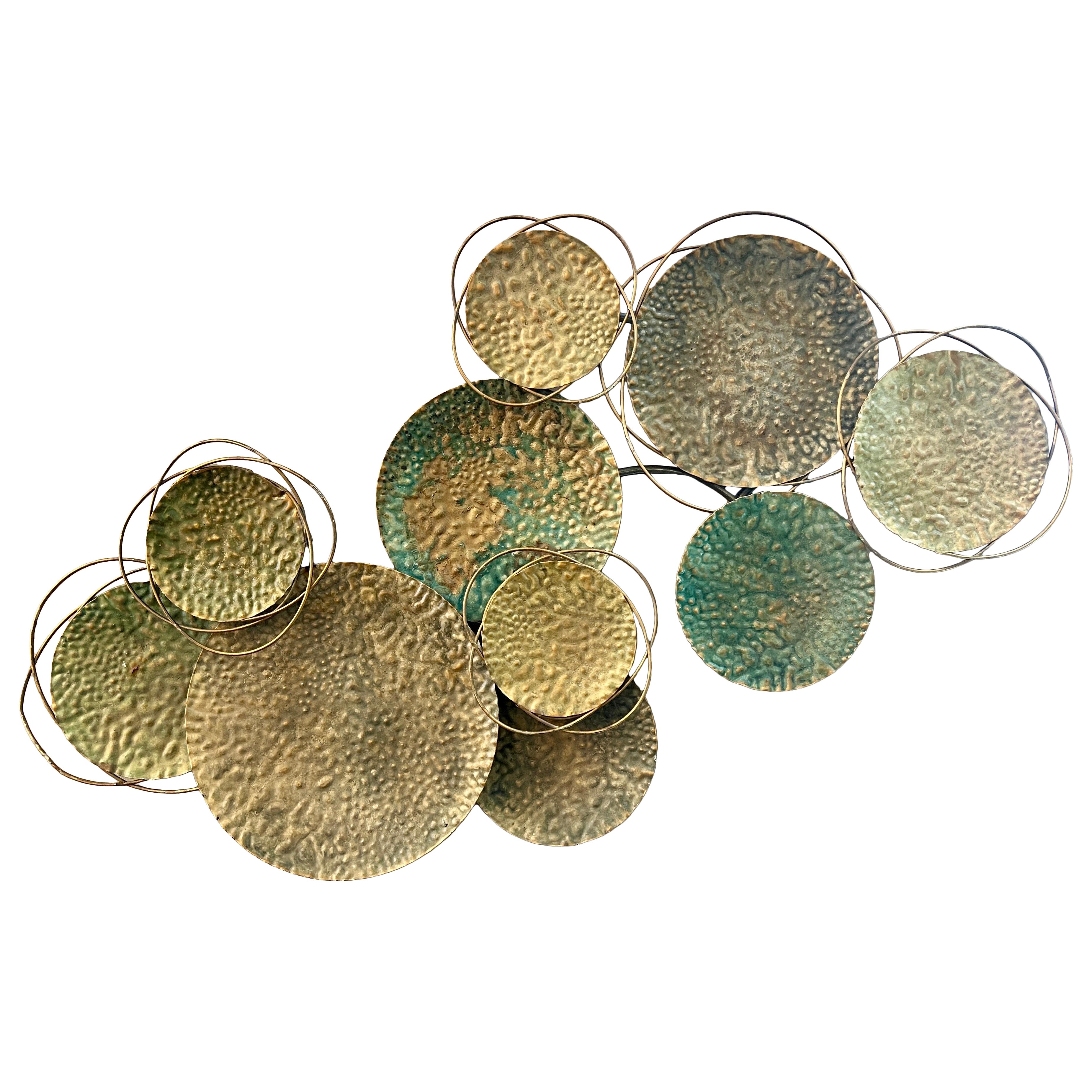 Decorative Hammered Bronze Wall Sculpture 1970s For Sale