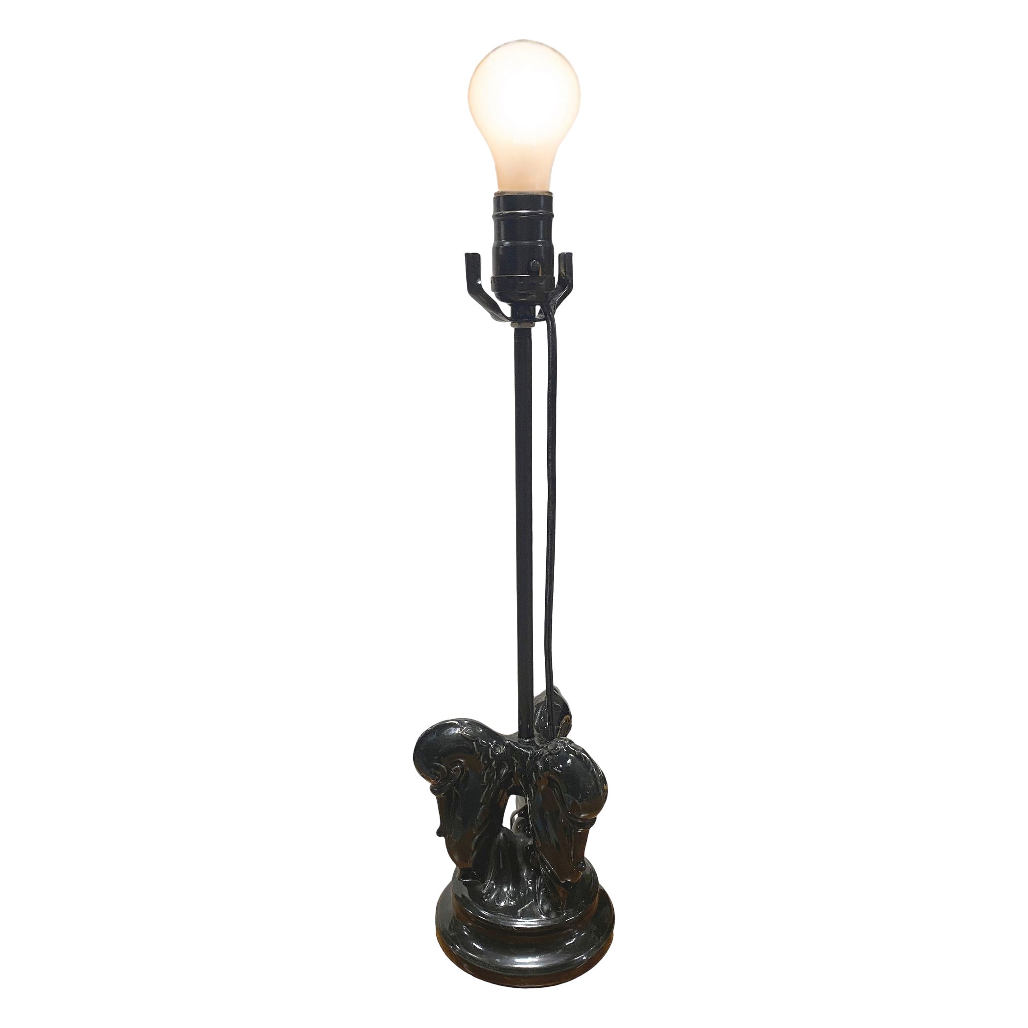 Lampe à poser du milieu du siècle en céramique noire à tête de cygne en vente