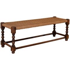 19th Century Low Bench with Rush Top