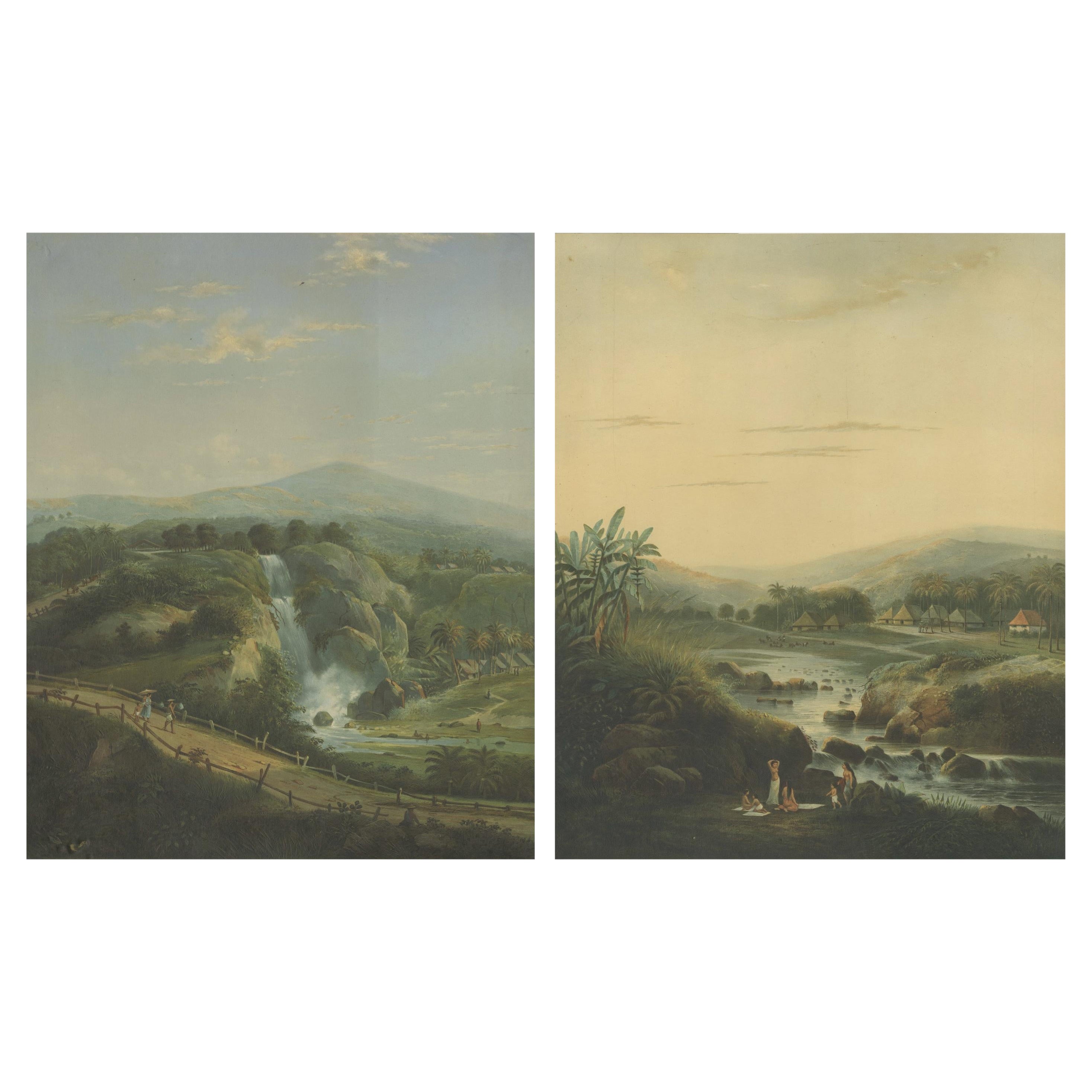 Java Landscapes – Pair of Deluxe Folio Chromolithographs by A. Salm, 1865-72 For Sale