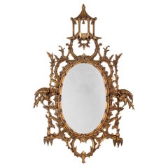 Miroir ovale en bois doré de style Chippendale, 20e siècle
