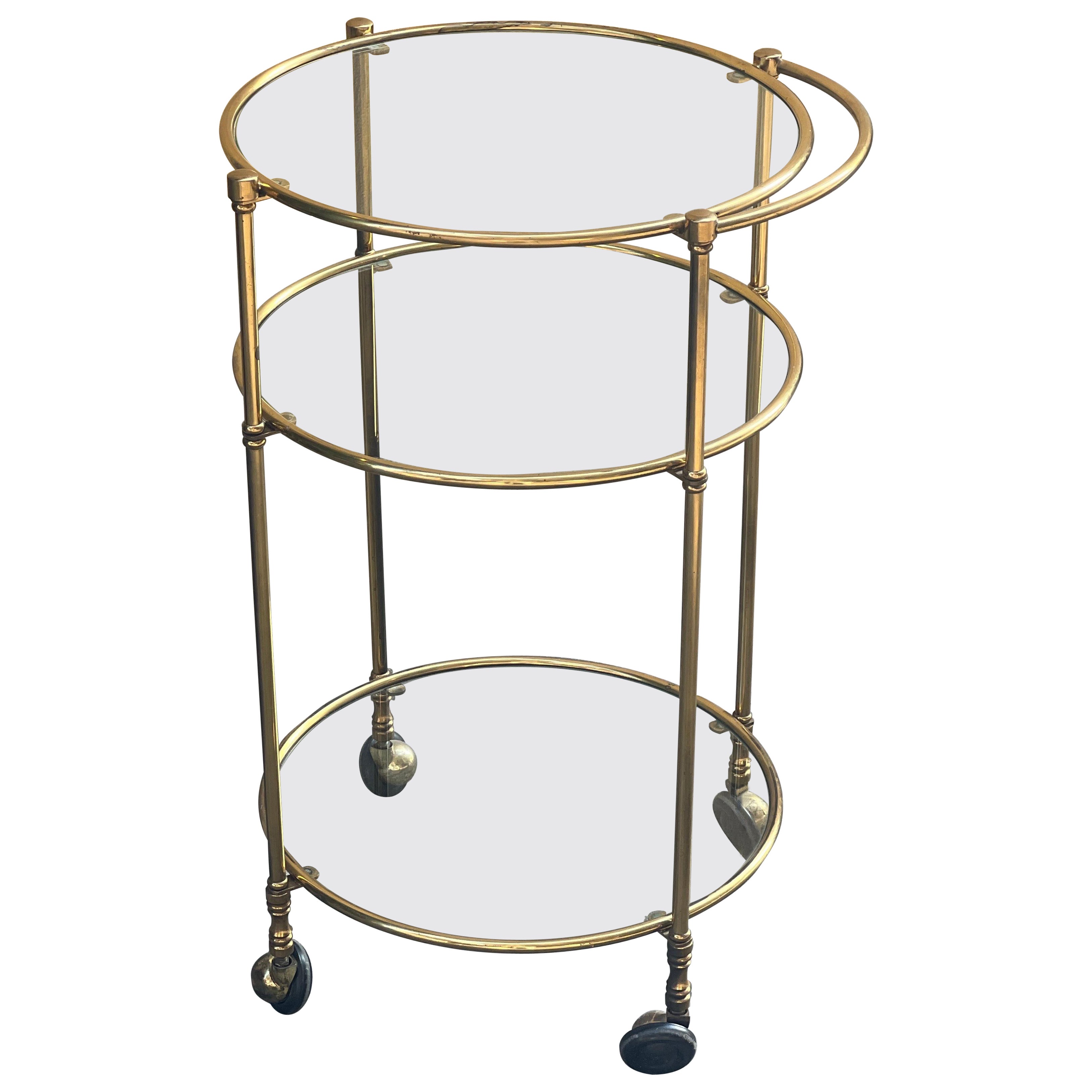 Chariot de bar rond en laiton vintage italien 1970 en vente