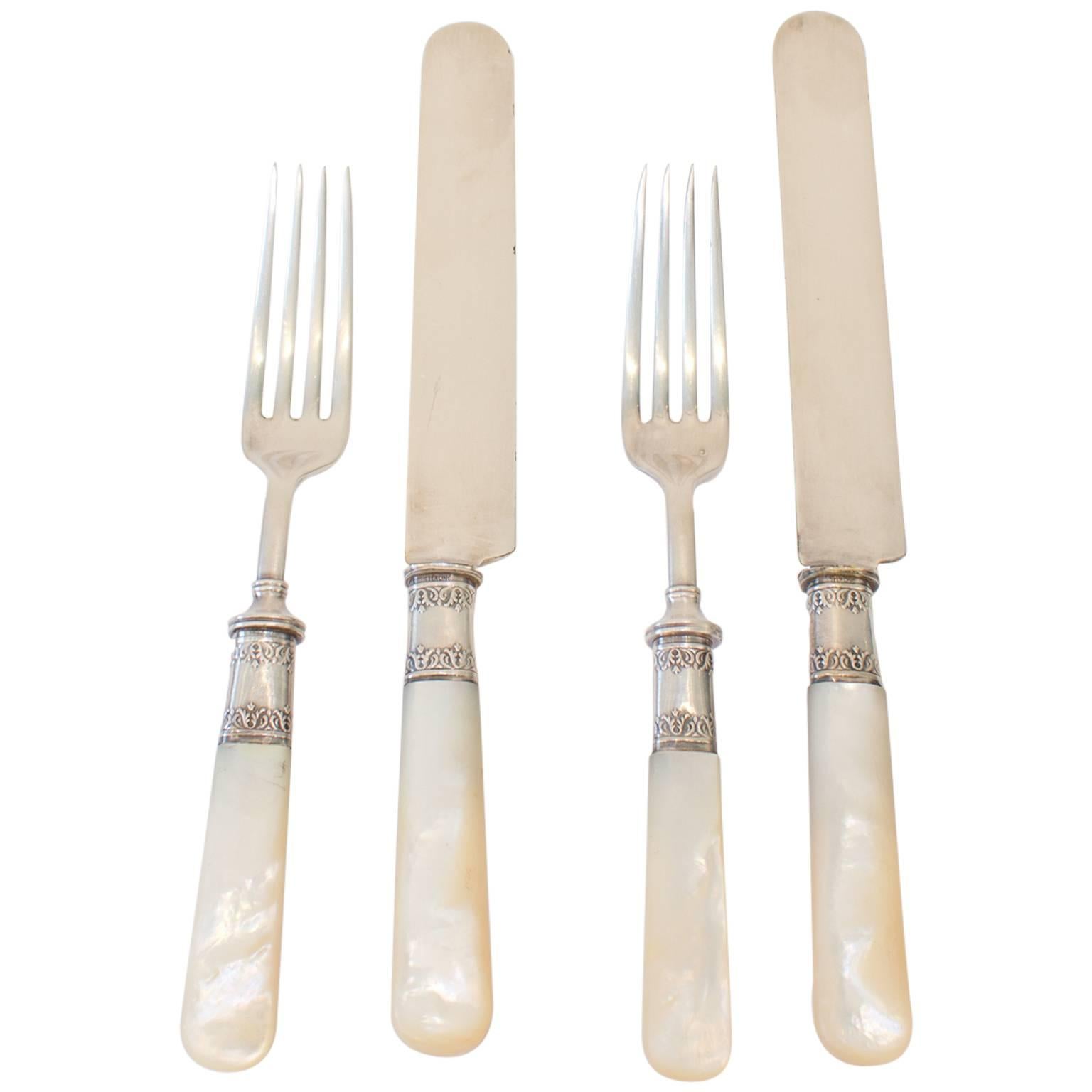Landers Frary & Clark Mother-of-Pearl Silver Serving Set for Six For Sale