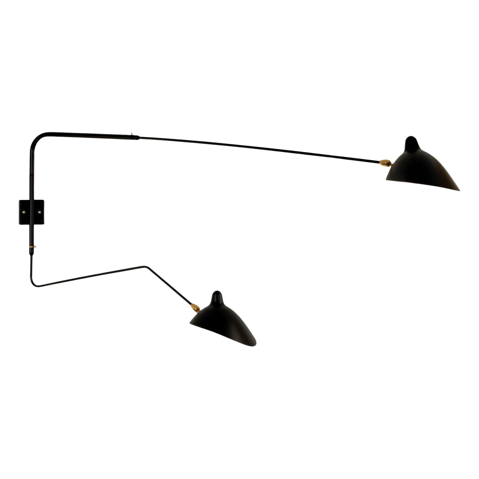 ¡Serge Mouille - Aplique Giratorio Negro con 2 Brazos (1 Curvo) - EN STOCK! en venta