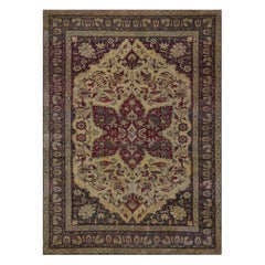 Antique Hand-Knotted Burgandy Floral Wool Agra Rug