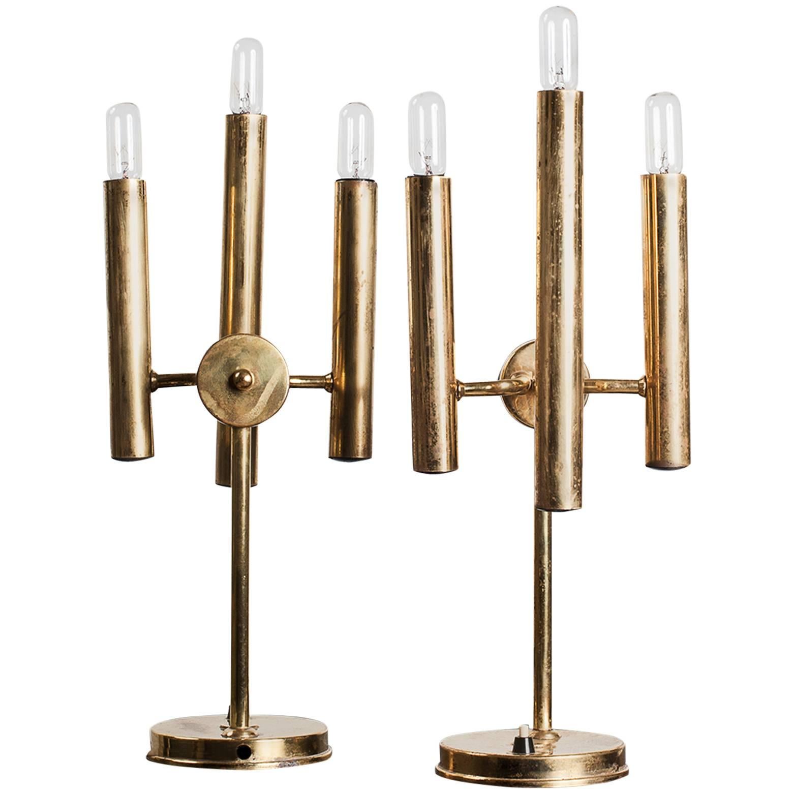 Mid-Century Pair of Brass Table Lamps Gaetano Sciolari Style