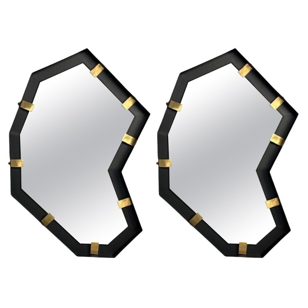 Industrial Modern, Steel, Brass, Brutalist Angular Wall Mirrors, 21st C.
