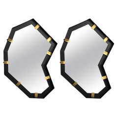 Industrial Modern, Steel, Brass, Brutalist Angular Wall Mirrors, 21st C.