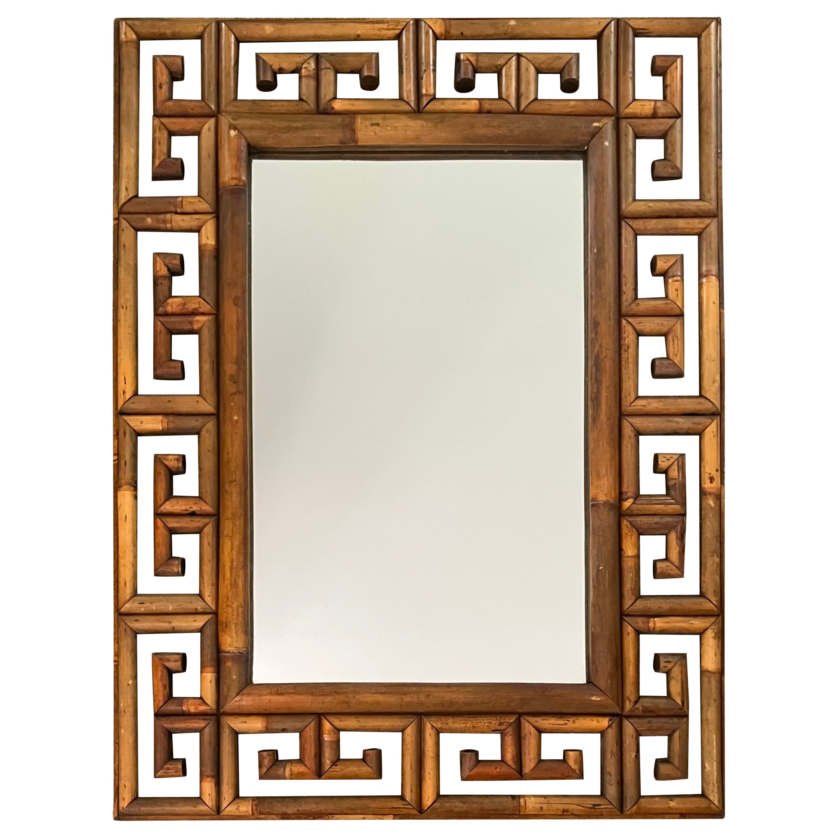 Greek Key Rattan Mirror For Sale