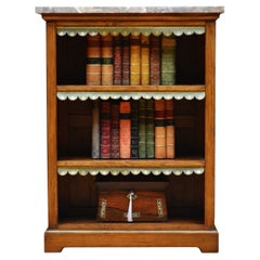 English Figured Walnut Open Bookcase with Marble Top