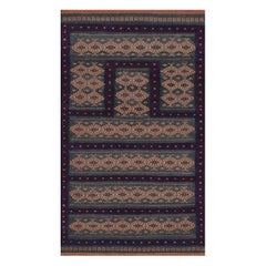 Vintage Hand-Knotted Steel-Blue and Dusty-Pink Wool Persian Baloch Flatweave Rug