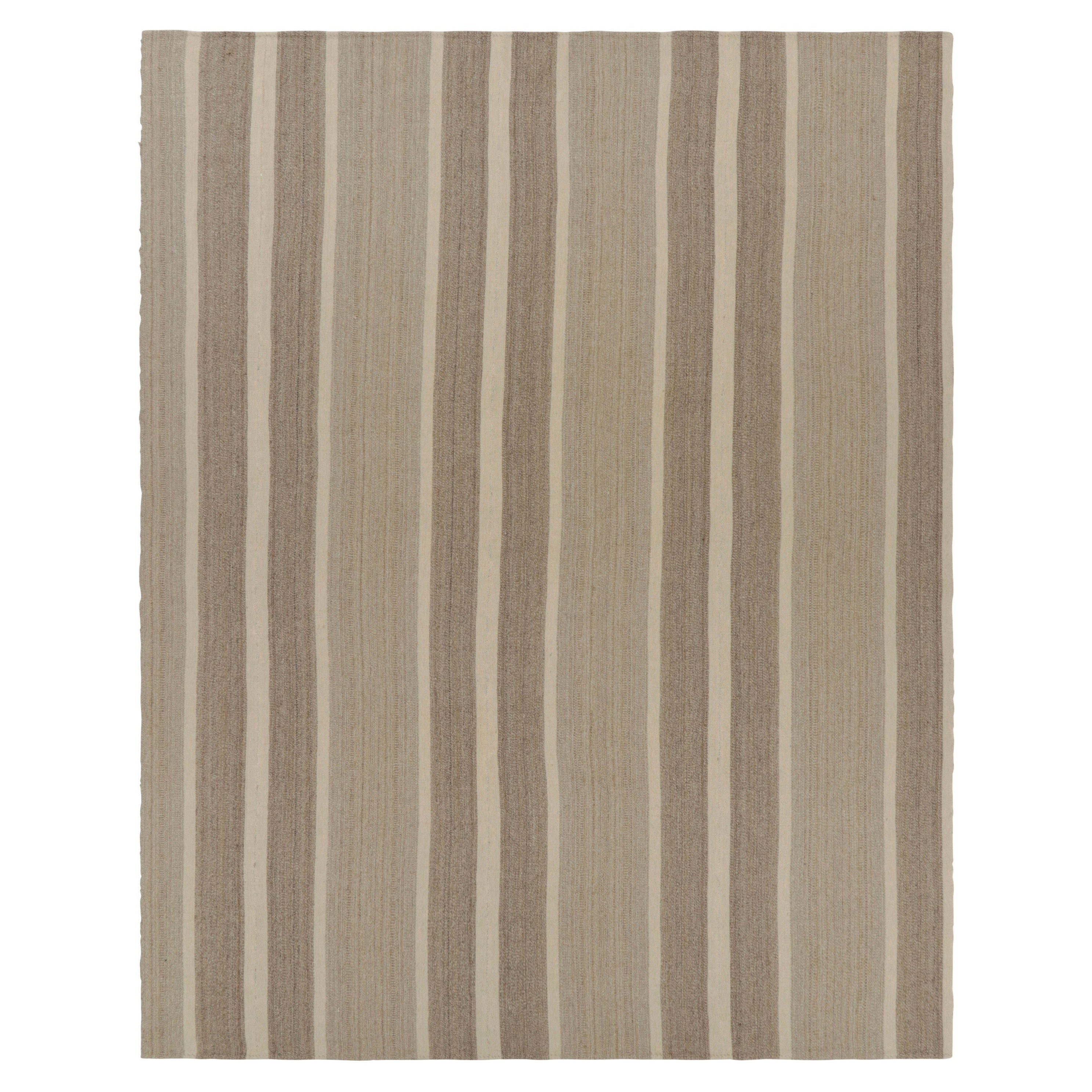 Übergroßer Vintage Kilim in Beige-Braun und Creme Geometrische Streifen - Rug & Kilim
