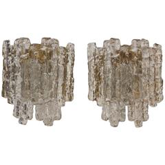 Grand Five-Panel Kalmar Ice Glass Sconces with Gold Tone Backplate (2 Pairs)