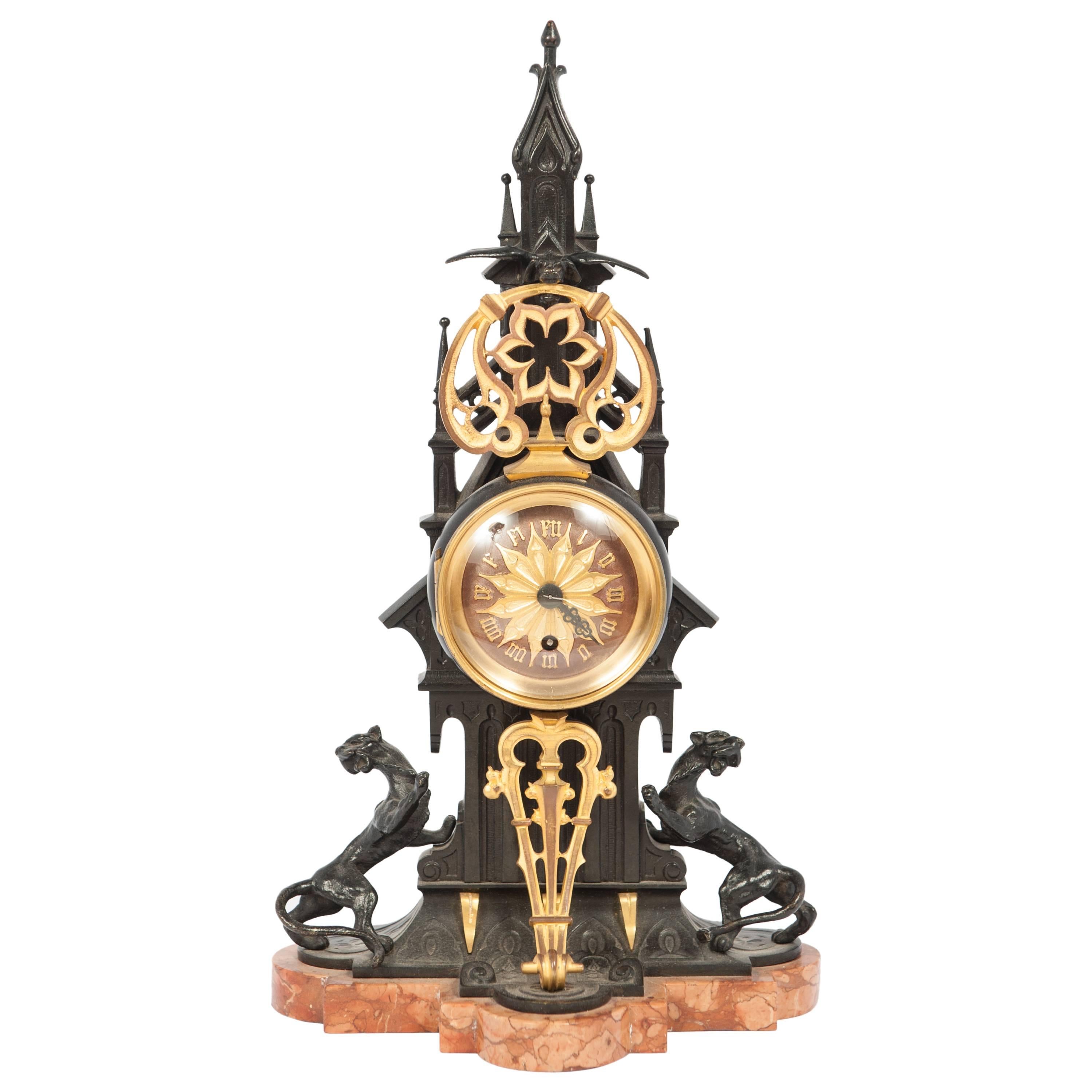 Small Charming Desk or Mantel Clock in Neo-Gothic Style, circa 1880 For Sale
