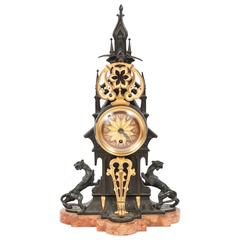 Small Charming Desk or Mantel Clock in Neo-Gothic Style, circa 1880