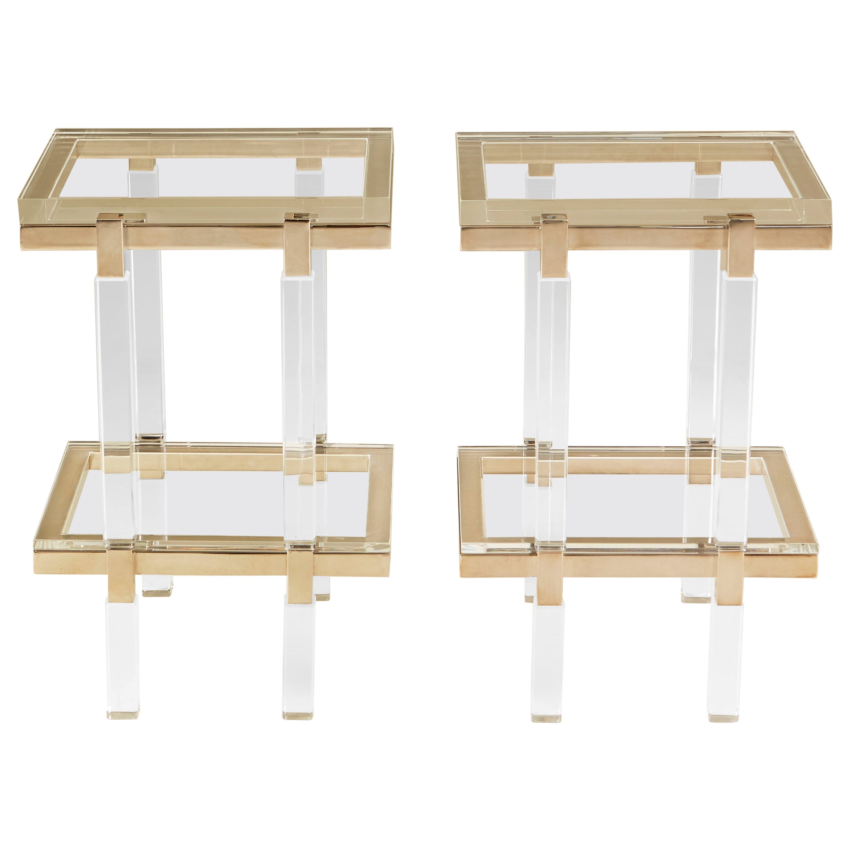 Paire de tables d'appoint Metric en nickel poli et Lucite de Charles Hollis Jones en vente