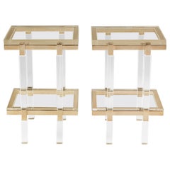 Paire de tables d'appoint Metric en nickel poli et Lucite de Charles Hollis Jones