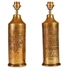 Paar schwedische vergoldete geschnitzte Tischlampen von Bitossi by Bergboms aus den 1960er Jahren