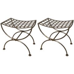 Pair of Brass-Trimmed Steel Lattice Benches 11
