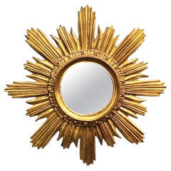 Grazioso specchio da parete italiano con cornice dorata Sunburst Starburst, circa anni '70