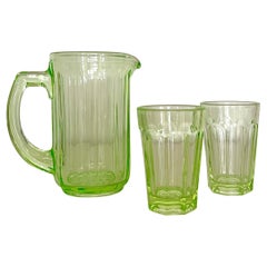 Fyens Glasværk Uranium Green Pitcher & Glasses, Denmark, 1950s–1960s