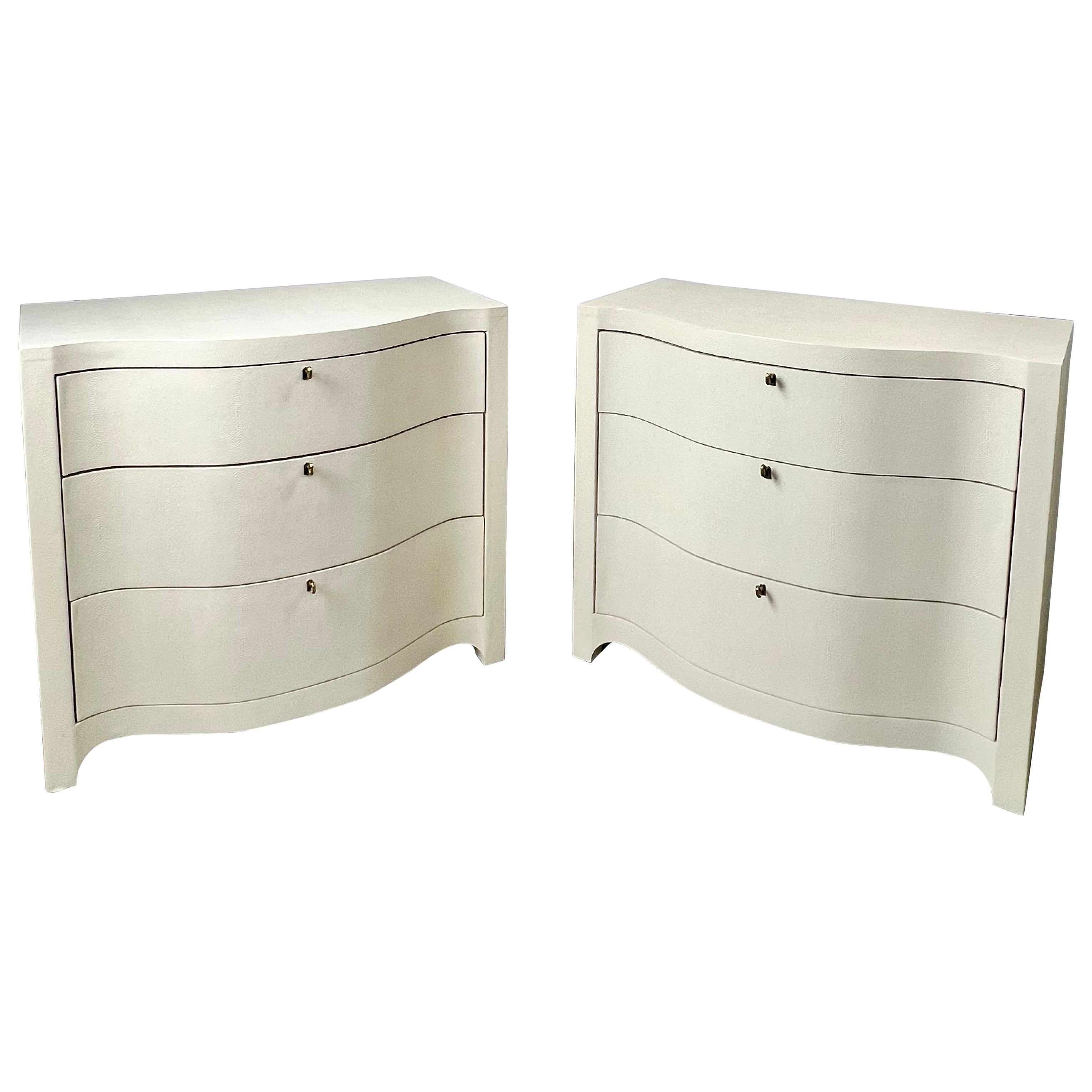 Art Deco Style Transitional Serpentine Faux Shagreen Nightstand or Dresser, Pair For Sale
