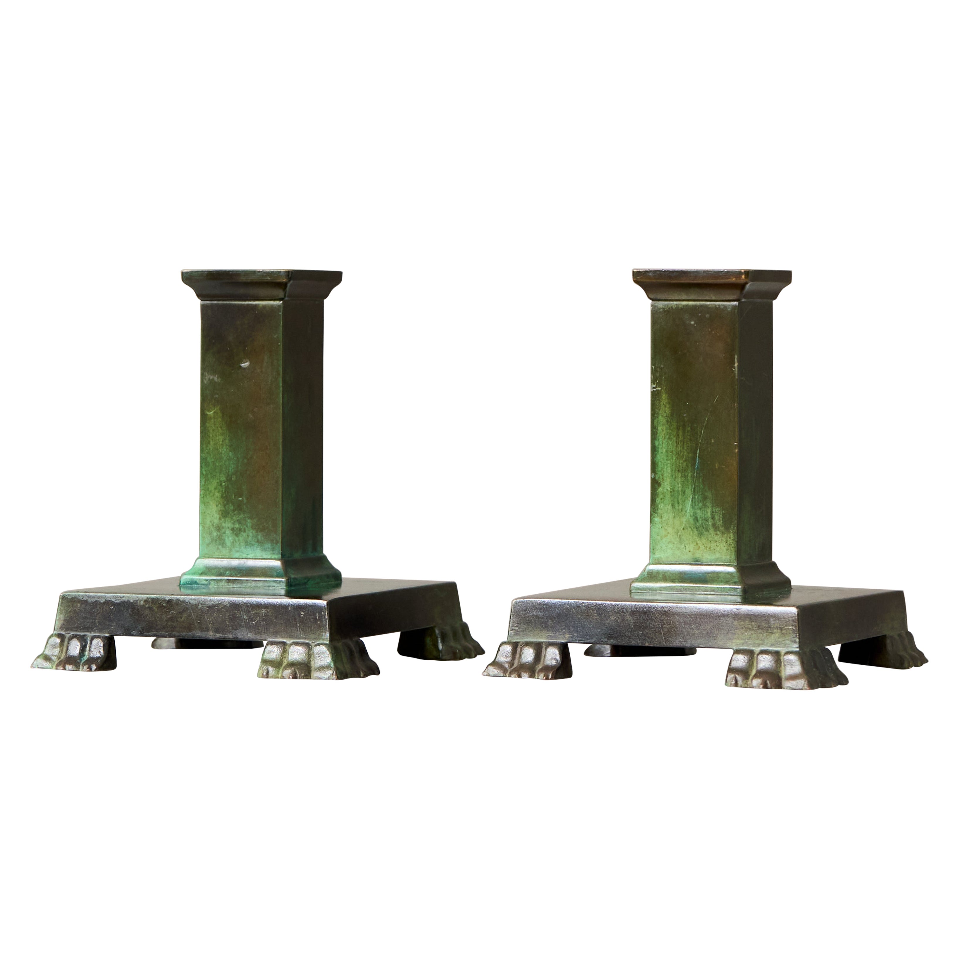 Pair of Bronze Art Deco Candlesticks by GAB Guldsmedsaktiebolaget, Sweden, 1930s in vendita